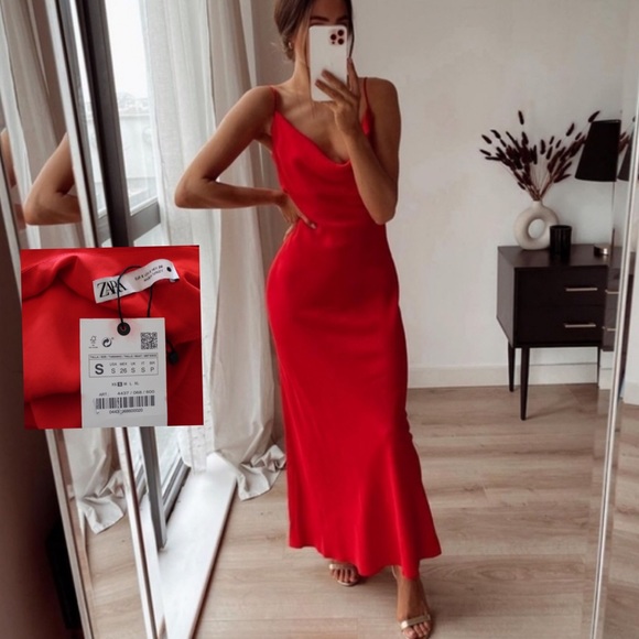Zara NWT Bloggers Favorite Red Silk Camisole Dress Small - Picture 2 of 11